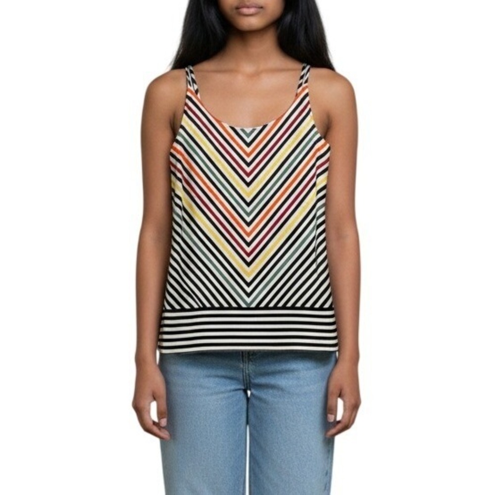Cabi Womens Sleeveless Cami Top‎ Medium Multicolor Chevron Lined Workwear Office